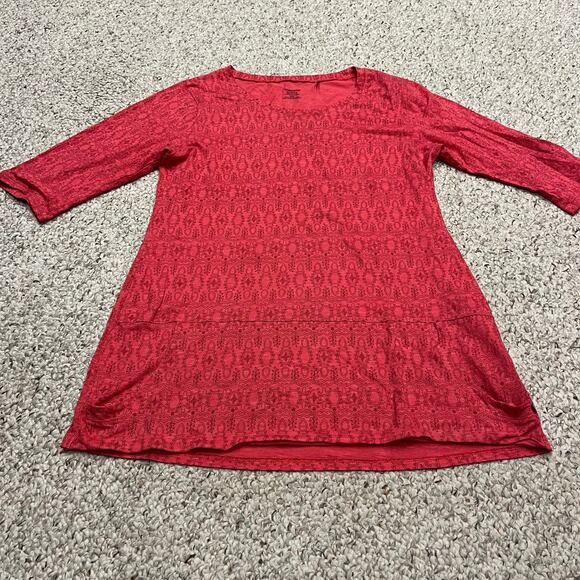 Toad & Co Ursa Tunic 3/4 Sleeve Organic Cotton Blend Sz M Pink Floral Pockets - Picture 1 of 9